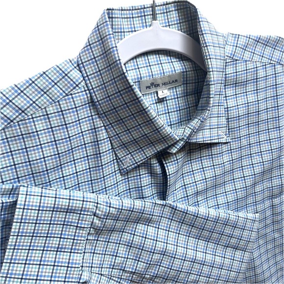 Peter Millar Other - Peter Millar Mens Blue Check Stretch Cotton Button Down Shirt Large MF19W26NBL
